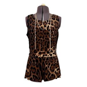 Vince Camuto Leopard Print Sleeveless Peplum Ruffle Blouse Size Small